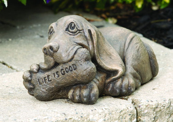 Life Is Good Basset Dog Garden Statue with Bone Hound Puppy